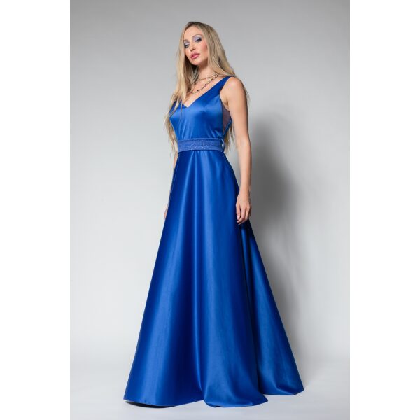 Φόρεμα Cecilia σατέν μπλε ρουά για γάμο-βάφτιση A21C246