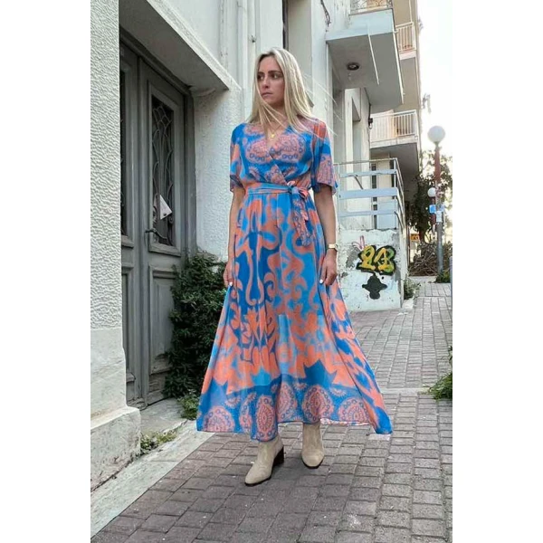 Φόρεμα Maxi Kρουαζέ Εμπριμέ Portal Fashion PF-6