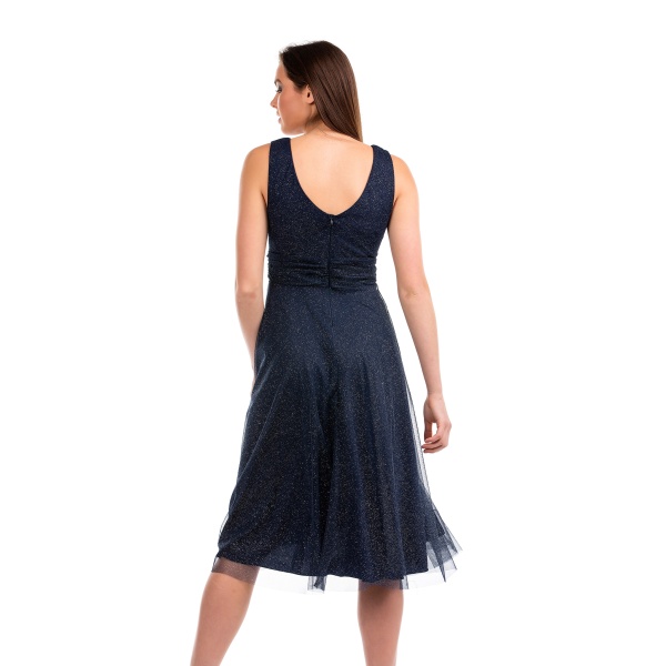 Φόρεμα Midi με lurex τούλι- Μπλε Σκούρο