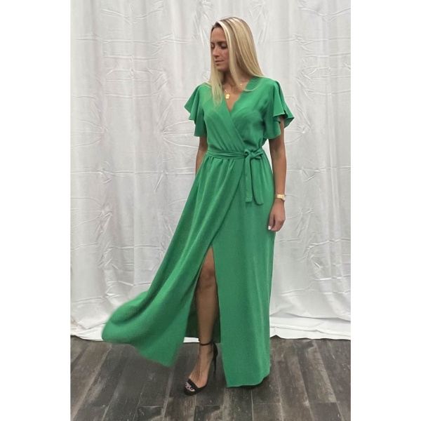 Φόρεμα Maxi κρουαζέ με βολάν-Πράσινο