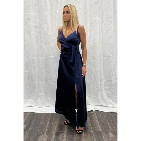 Φόρεμα Maxi σατέν κρουαζέ- μπλε σκούρο