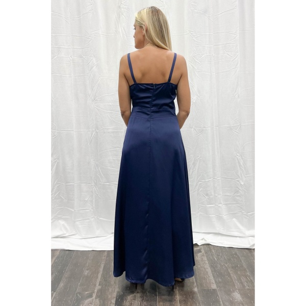 Φόρεμα Maxi σατέν κρουαζέ- μπλε σκούρο