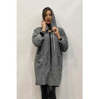 Παλτό Μπουκλέ Portal Fashion με Κουκούλα Τουίντ Print PF – 0013