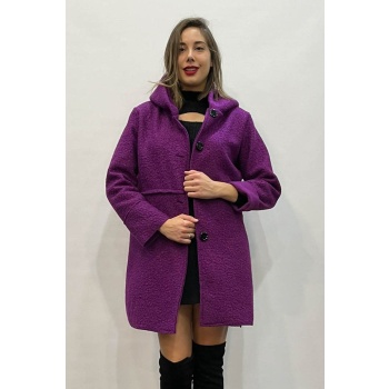 Παλτό Μπουκλέ Portal Fashion με Κουκούλα Μωβ PF – 0006