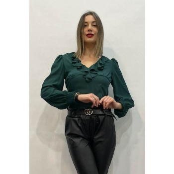 Μπλούζα V με Βολάν Portal Fashion Πράσινη PF – 0010 – 2