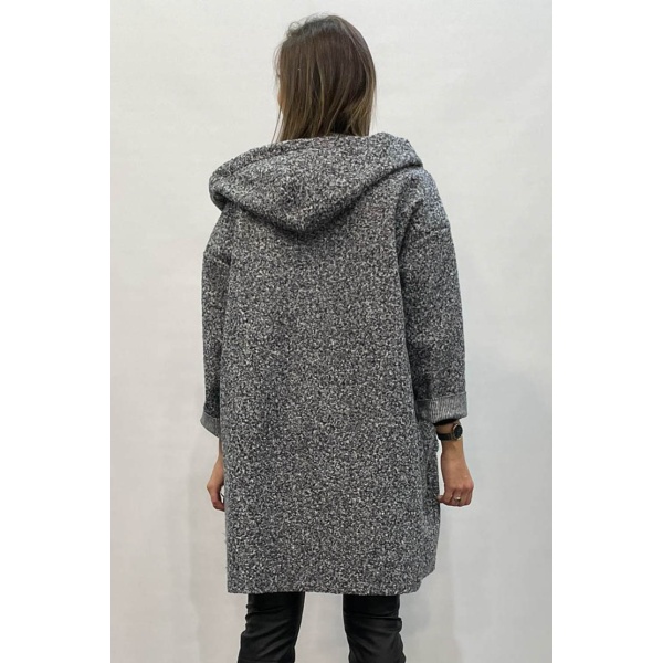 Παλτό Μπουκλέ Portal Fashion με Κουκούλα Τουίντ Print PF – 0013