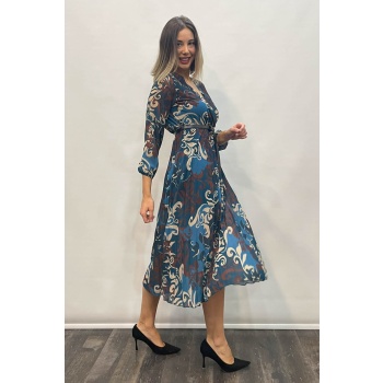 Φόρεμα Μίντι Μακρυμάνικο Portal Fashion Μπλε PF – 411