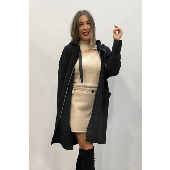 Παλτό Μπουκλέ Portal Fashion με Κουκούλα Mαύρο PF – 0013 – 2
