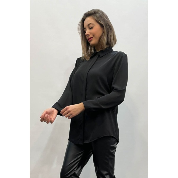 Πουκάμισο Portal Fashion Μαύρο με Πατιλέτα PF – 312-black