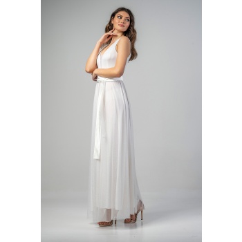 Φόρεμα coctail maxi λευκό με τούλι 21.11.2916