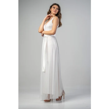 Φόρεμα coctail maxi λευκό με τούλι 21.11.2916