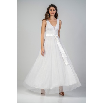 Φόρεμα coctail maxi λευκό με τούλι