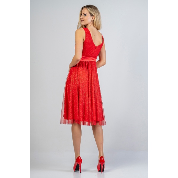 Φόρεμα coctail midi κόκκινο με τούλι 21.11.2917