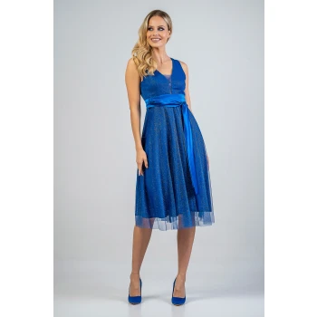 Φόρεμα coctail midi μπλε ρουά με τούλι 21.11.2917