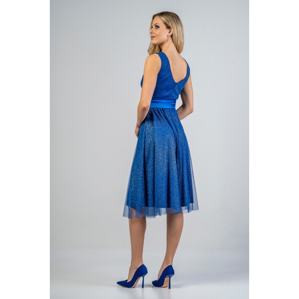 Φόρεμα coctail midi μπλε ρουά με τούλι 21.11.2917