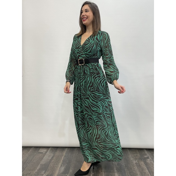 Φόρεμα maxi σε animal print αποχρώσεις του πράσινου