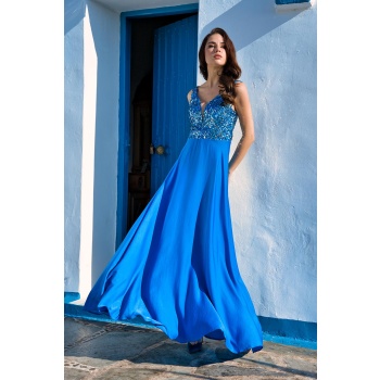 Φόρεμα maxi 21.11.3131 Ανοιχτή Πλάτη Μπλε