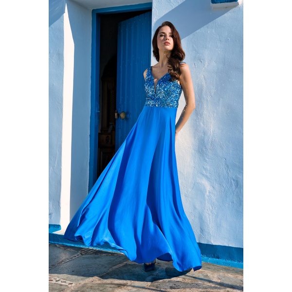 Φόρεμα maxi 21.11.3131 Ανοιχτή Πλάτη Μπλε