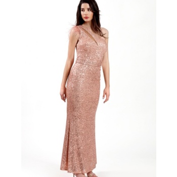Φόρεμα maxi Personal S24C287- Pink με Τούλι